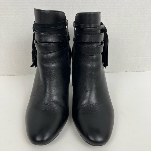 Lauren Ralph Lauren Belcia Black Leather Heeled Bootie Fringe Tassel Detail Sz 6 - Picture 4 of 16